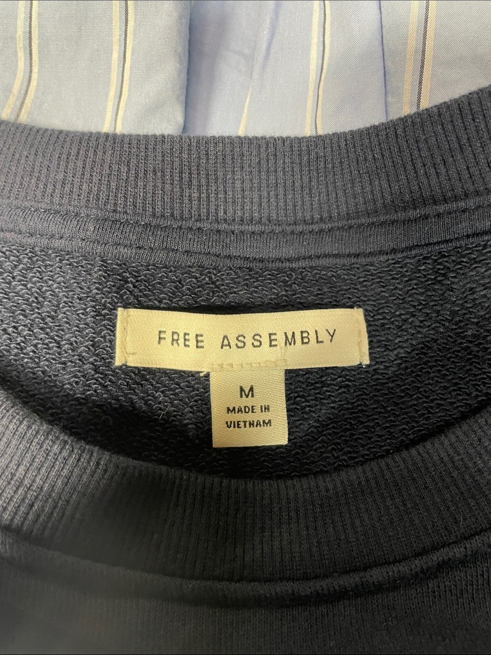 FREE ASSEMBLY Mixed Terry Blousant Shirt Long Sleeve • Navy Blue Striped M | EUC - Picture 9 of 10